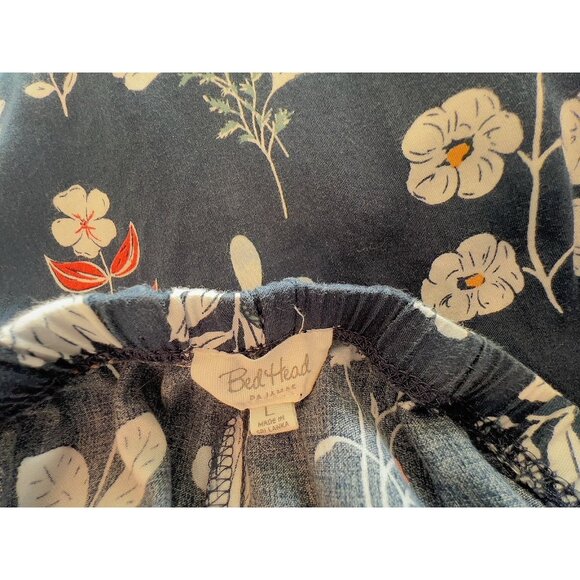 Bedhead Pajama Set Size L Classic Long Sleeve Dk Navy Blue Floral Pockets Cotton - Picture 15 of 16